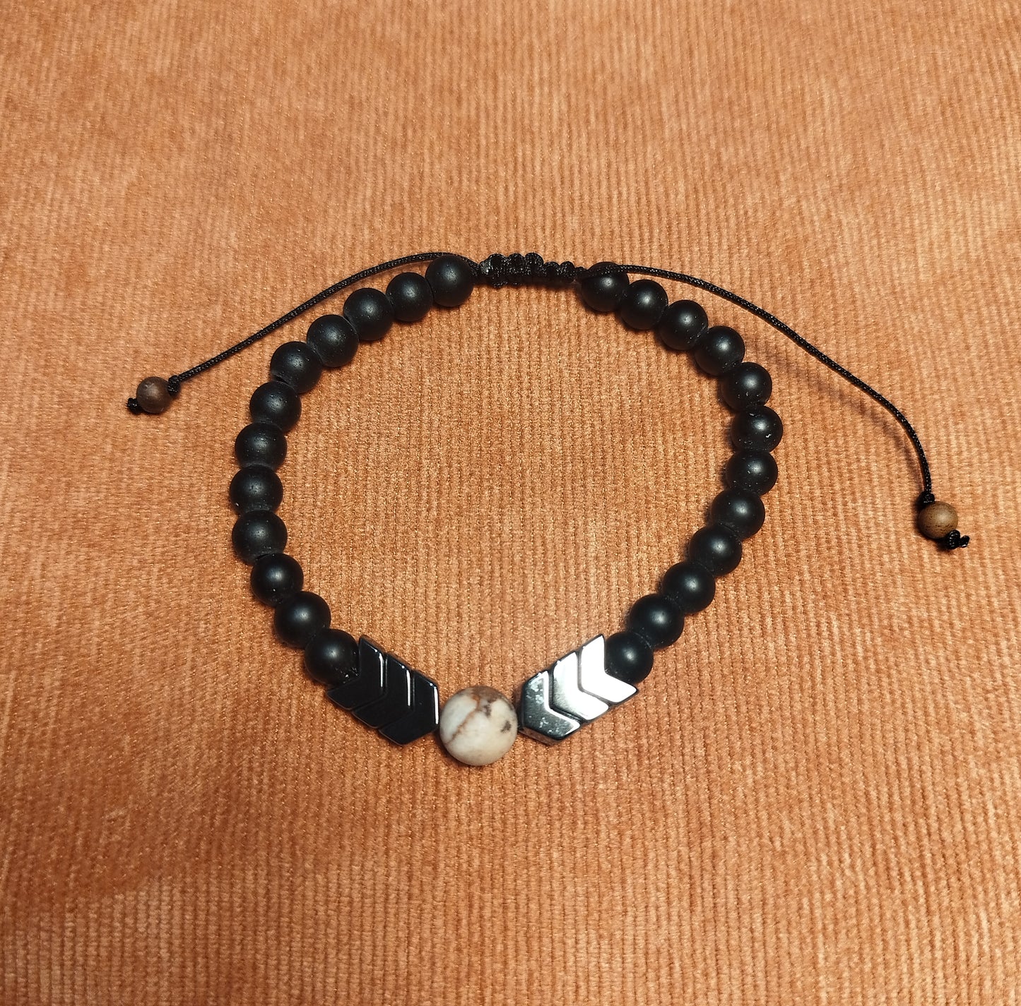 Bracelet macramé avec perles Onyx et Jaspe paysage