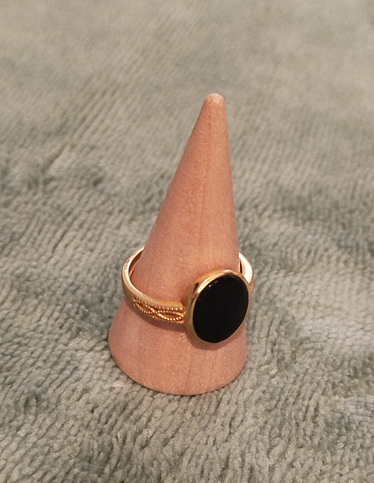 Bague Acier doré et Obsidienne