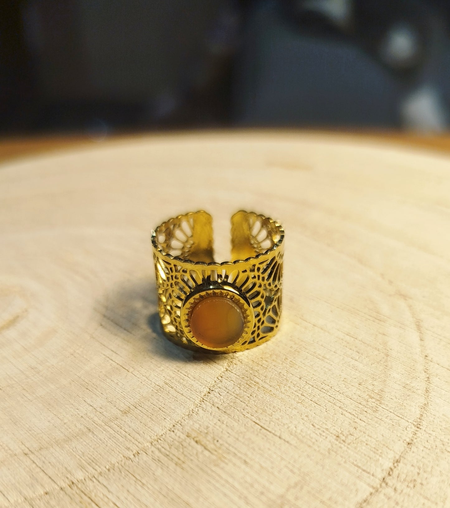 Bague Acier doré, Cornaline