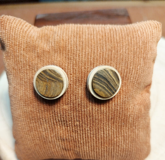Boucles d'oreilles clou bois et Stromatolite