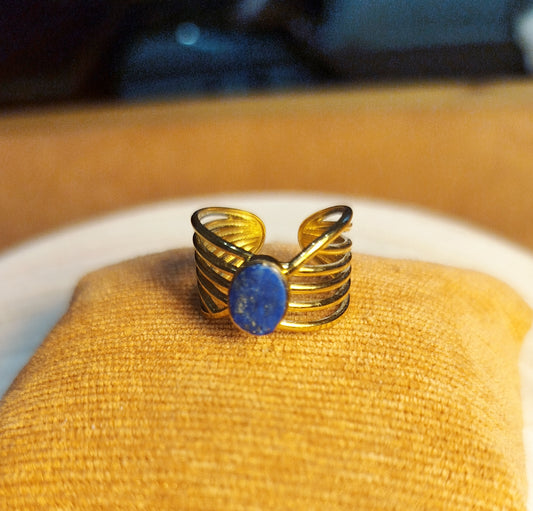 Bague Acier doré, Lapis-lazuli