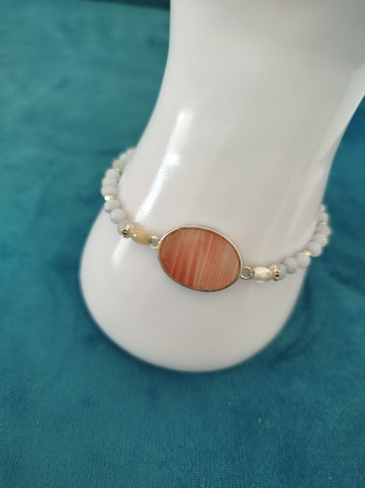 Bracelet argenté, perles calcédoine, Cornaline