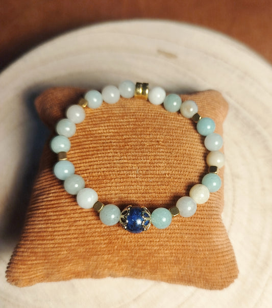 Bracelet élastique avec perles Amazonite et Lapis-lazuli
