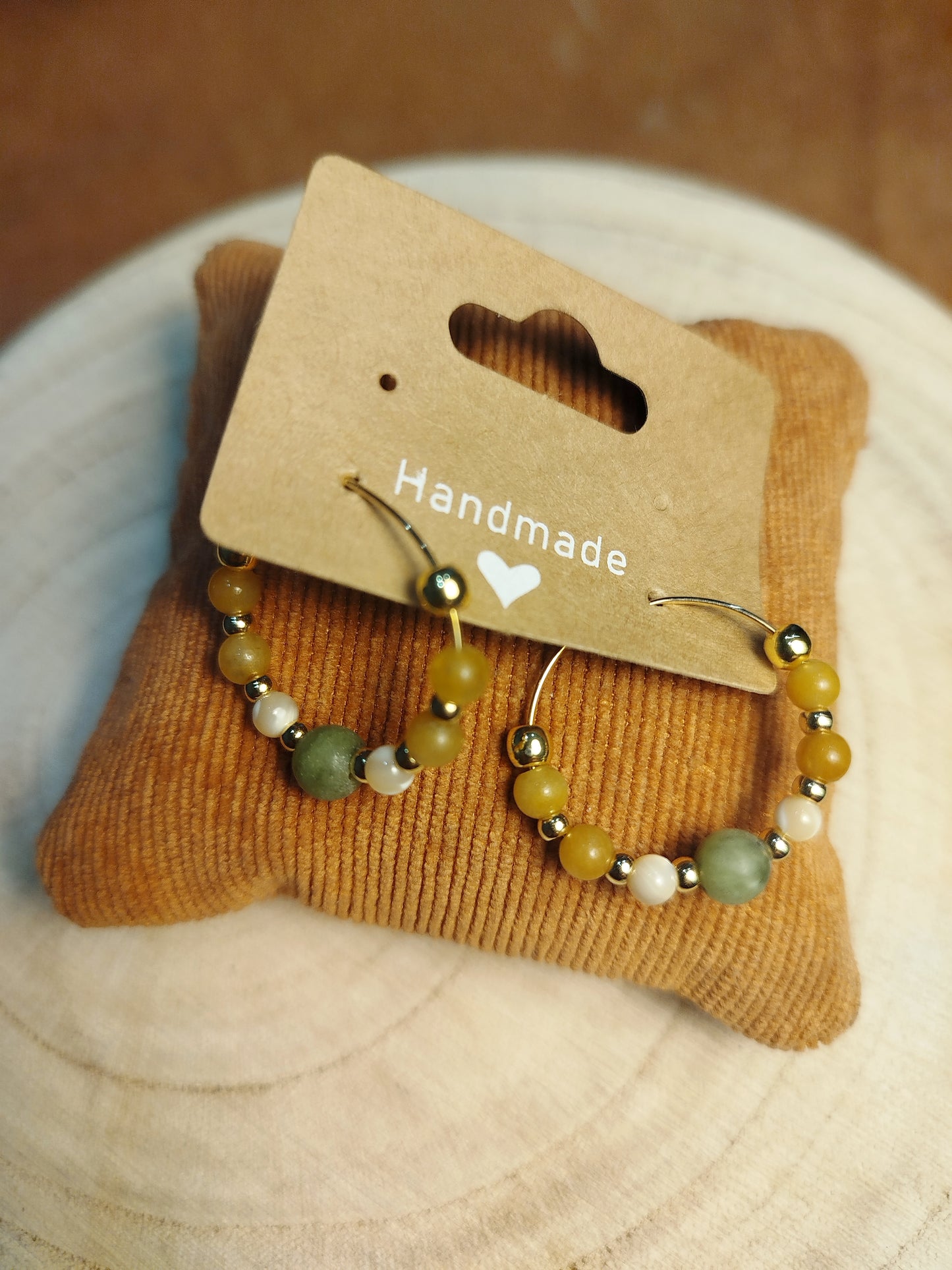Boucles d'oreilles créoles dorées et Jade