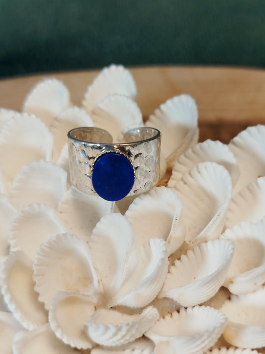 Bague acier argenté et Lapis-lazuli