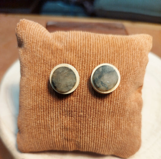 Boucles d'oreilles clou bois et Labradorite