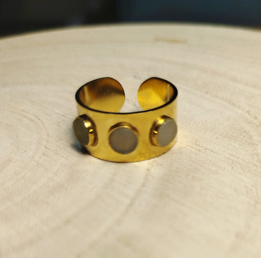 Bague Acier doré, Aventurine et Angélite