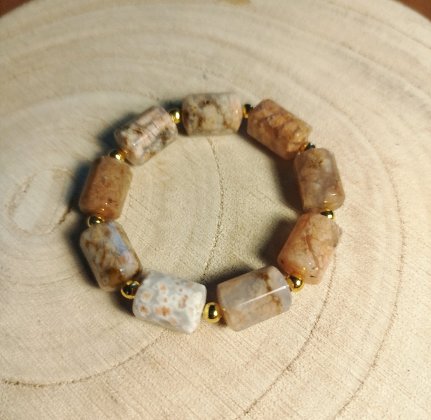 Bracelet élastique avec perles Agate Fleurs