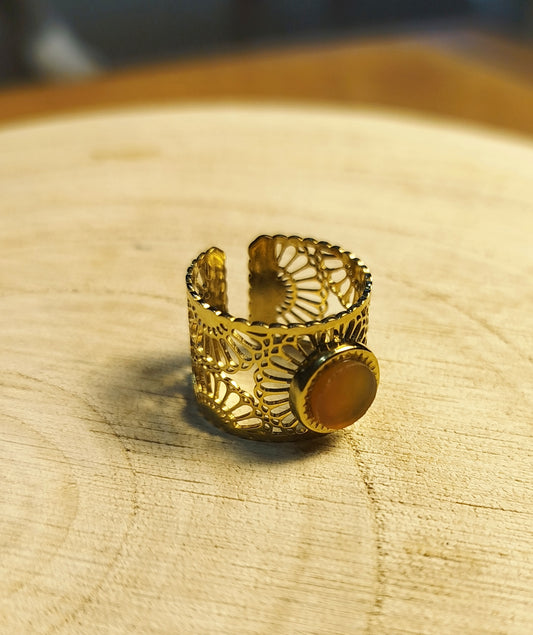 Bague Acier doré, Cornaline