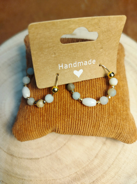 Boucles d'oreilles créoles argentées et Amazonite