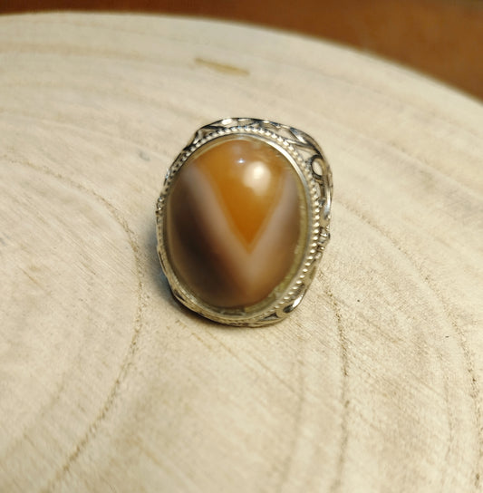 Bague acier argenté et Agate