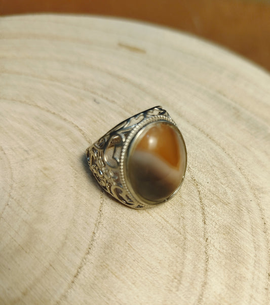Bague acier argenté et Agate
