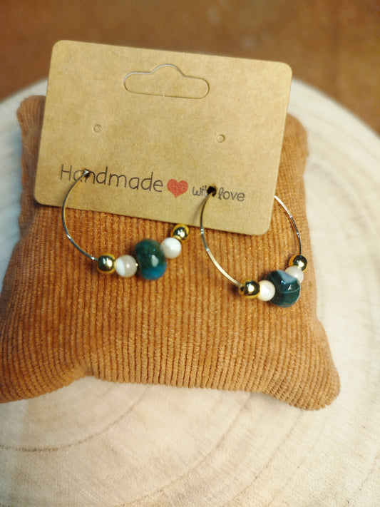 Boucles d'oreilles créoles dorées et Agate