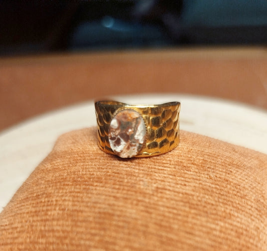 Bague Acier doré, Agate Money