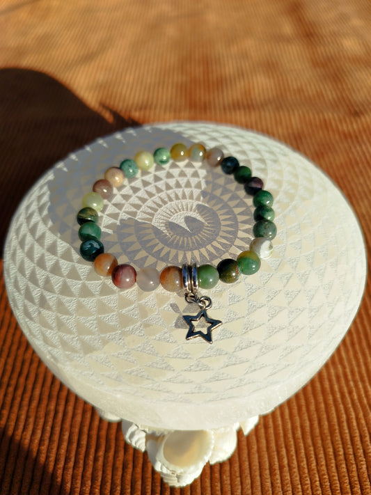 Bracelet élastique avec Agates indiennes et Charm