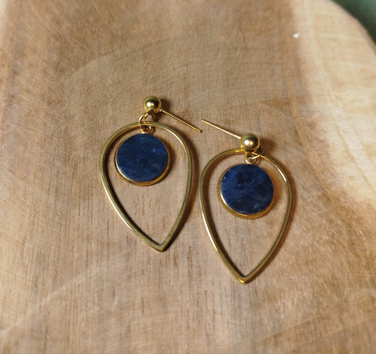 Boucles d'oreilles Laiton doré et Sodalite
