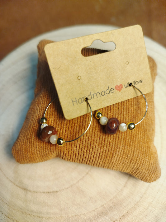 Boucles d'oreilles créoles dorées et Agate