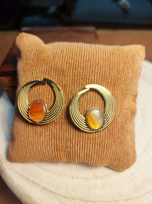 Boucles d'oreilles dorées et Cornaline