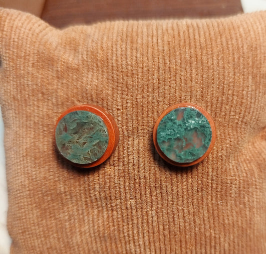 Boucles d'oreilles clou bois et Agate mousse