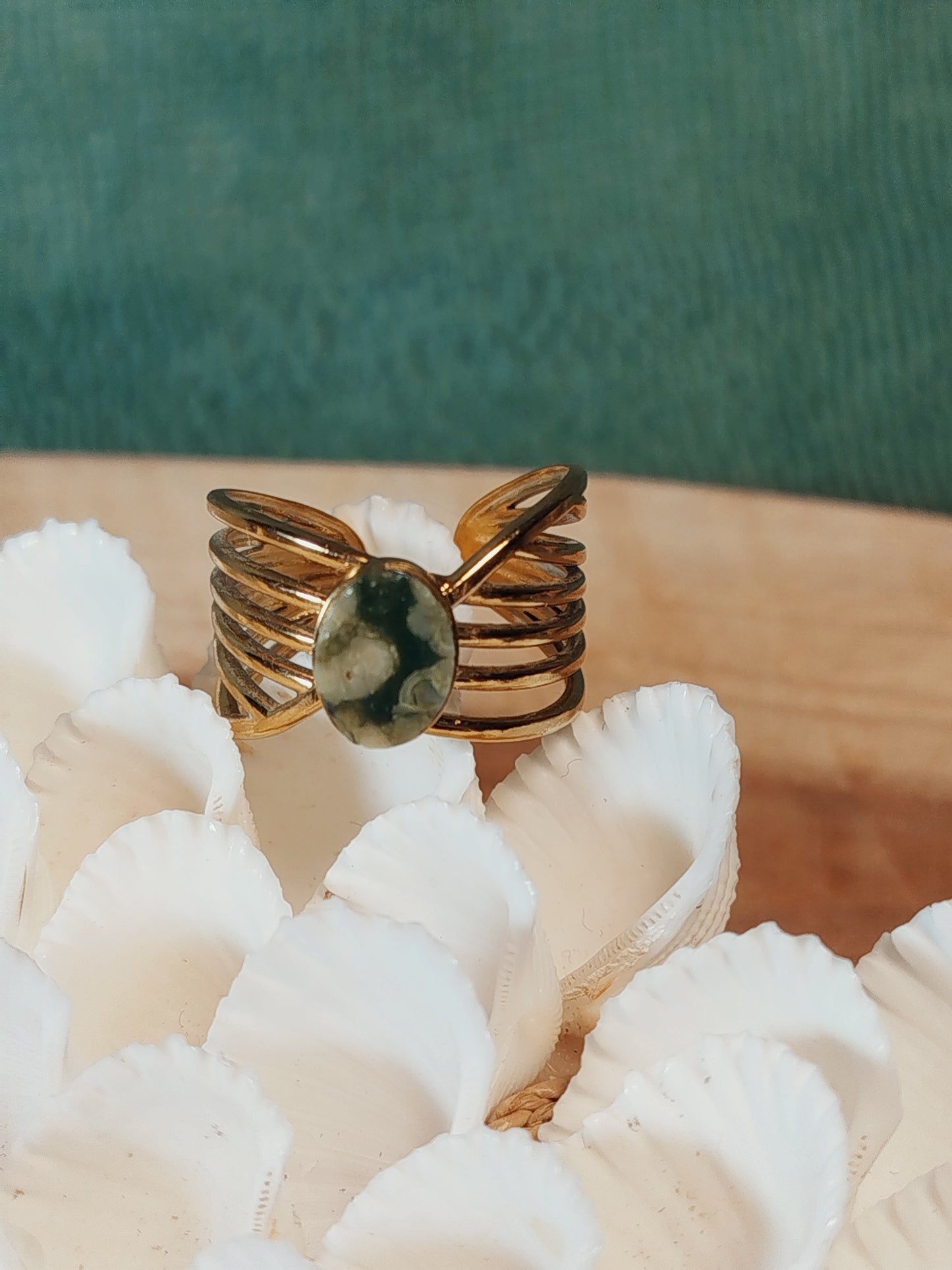 Bague Acier doré, Rhyolite